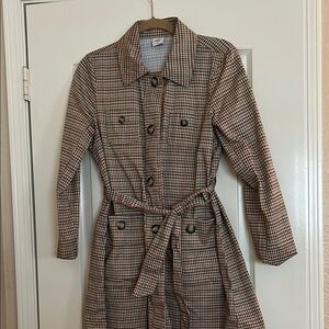 CAbi Plaid Double-Breasted Trench Coat